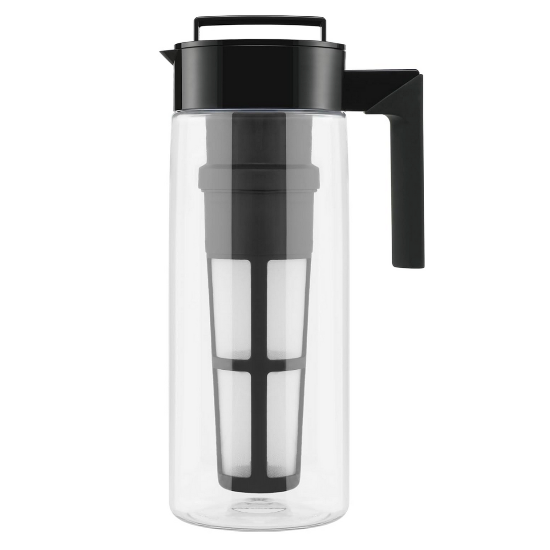 Tea Pitcher- Flash Brew, 2 Qt, Black with airtight lid and fine-mesh infuser for iced tea.