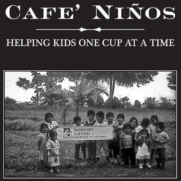 Cafe' Ninos coffee label featuring children on a coffee farm.