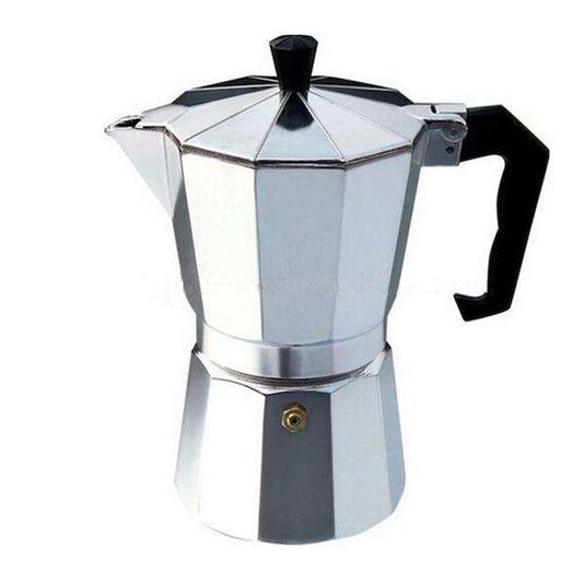 6-cup aluminum moka pot coffee maker for Italian-style coffee.