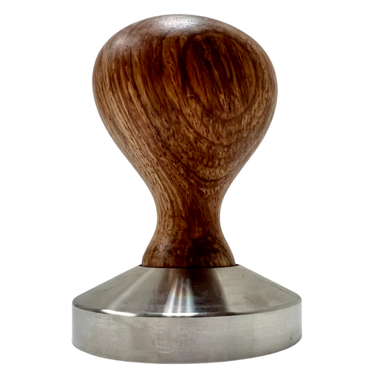 Tamper 58mm with wooden round handle and stainless steel base.